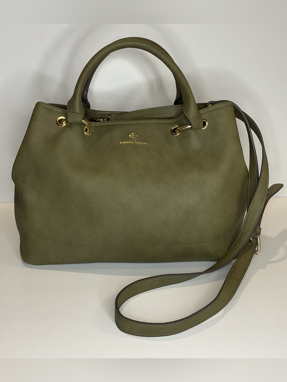 NWOT Nanette Lepore designer olive green w/gold hardware satchel animal print